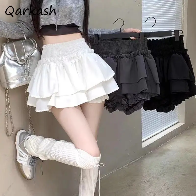 

Mini Skirts Women Ballet Solid Korean Style Ruffles Pleated Cake Fluffy Short Spicy Girls Hign Waist Patchwork Lolita Summer