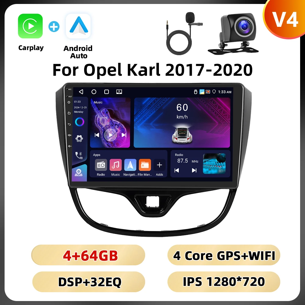 Podofo 10.1 '8core Autoradio Voor Opel Karl 2017-2020 Multimediaspeler 8 128G Carplay Android Auto Navigatie Rds Bt Autoradio