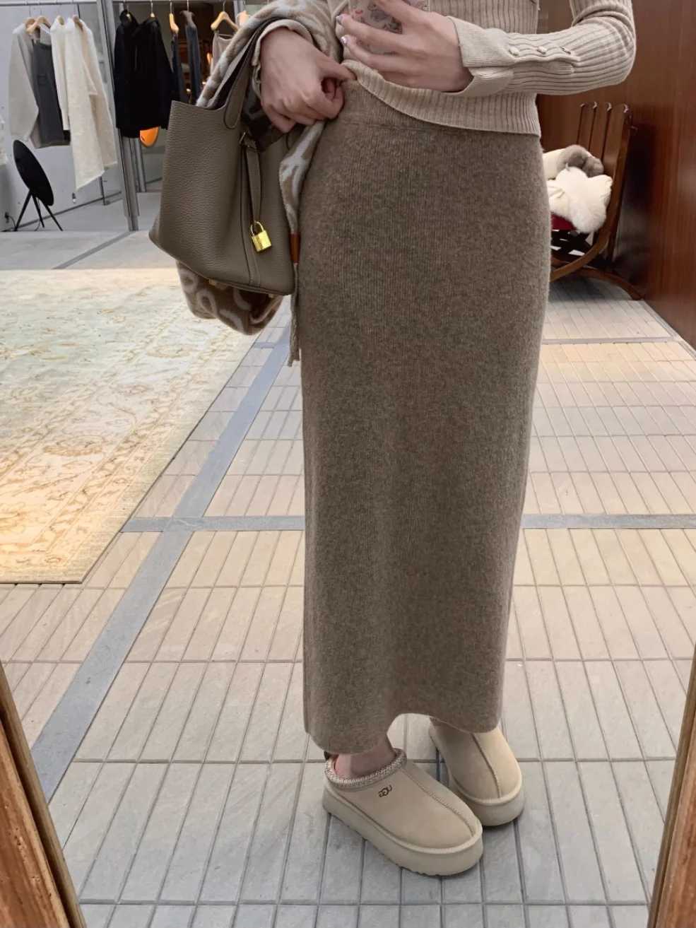 

Emily Clud Recommended Soft Knitted A-Line Midi Skirt for Women Autumn Winter Thick High Waist Other Material 100%