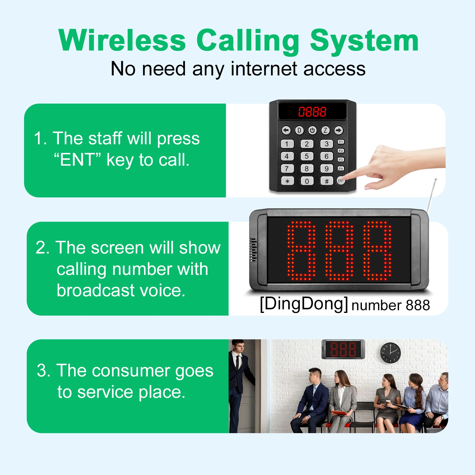 Take A Number Machine Wireless Queue Call Management System with Voice Prompt Number Calling for Restaurant Hospital Bank