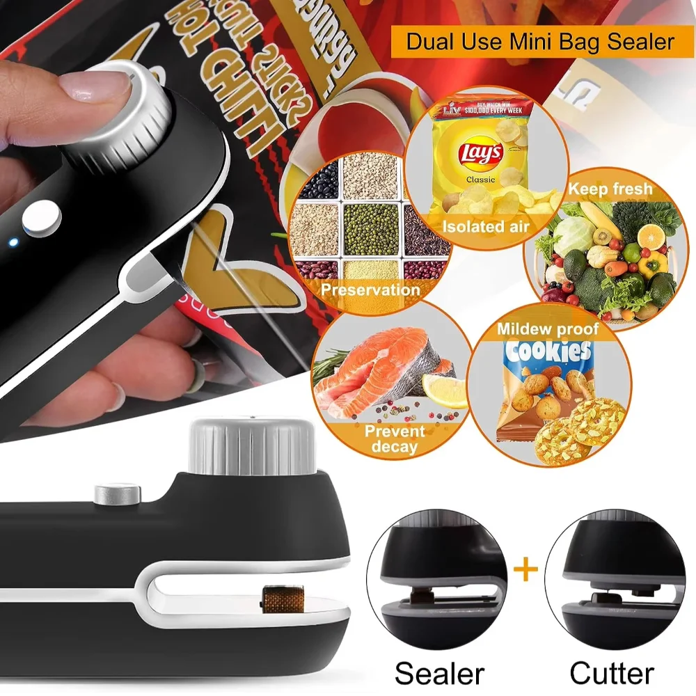 Portable Packaging Heat Sealer with Cable USB Rechargeable Bag Mini Heat Sealer Easily Seal Snacks Plastic Bags For Home Storage