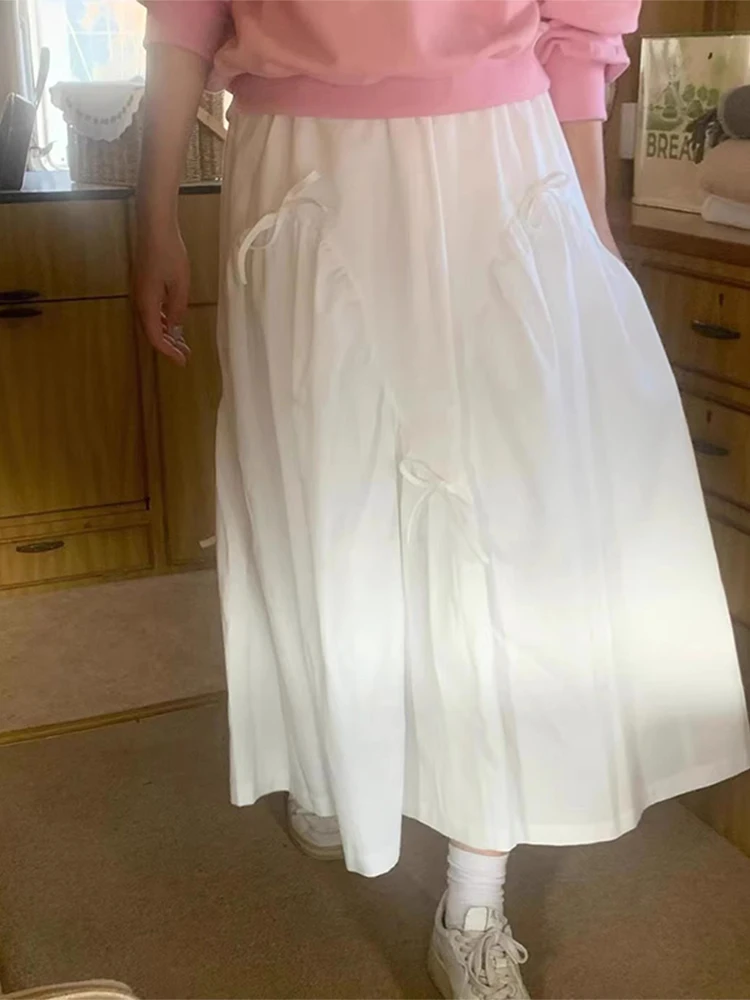 Schicker A-Linien-langer Rock mit hoher Taille und Fliege, reine Farbe, Frühlingsfaion für Frauen, Ele Slimming f Body-Röcke