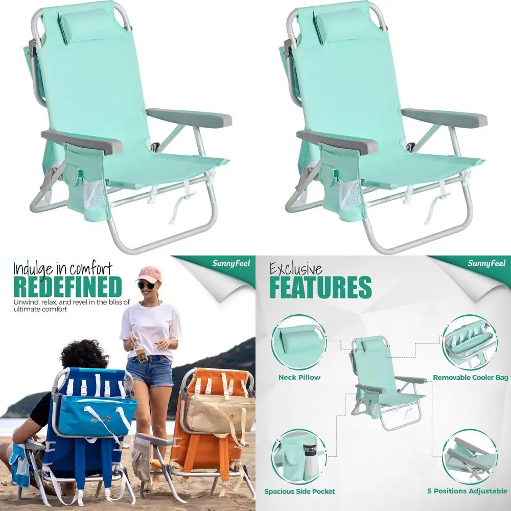

Портативное складное пляжное кресло с 5 положениями наклона, сумкой-холодильником и подстаканником для взрослых — идеально для отдыха на природе, газона, пикника