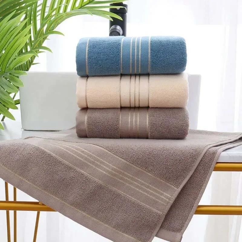 Soft Absorbent Cotton Face Towel Quick Dry Stripe Decor Hand Towel No Lint Bathroom Daily Wash Cloth 3 Colors - Gray Beige Blue