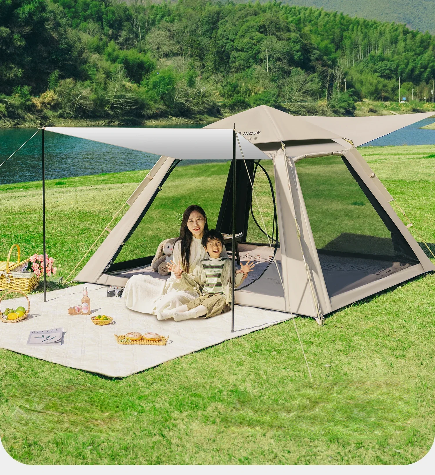 Hot sales  Outdoor Folding Portable One Button Opening and Closing Camping Overnight Rainproof Thickened Camping and Picnic