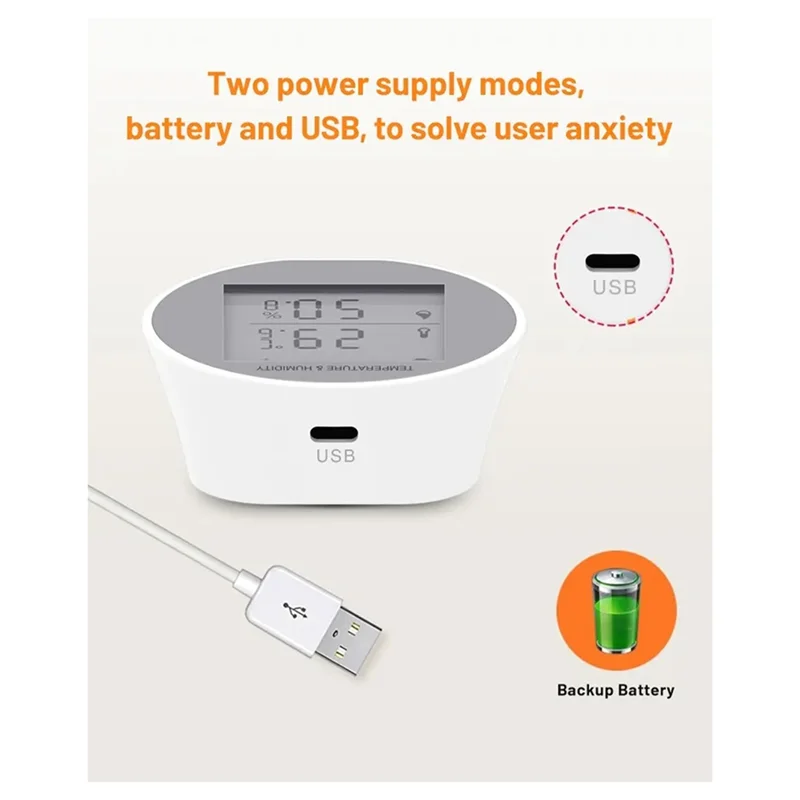HRBAJ-Tuya Wifi Temperature Humidity Sensor Indoor Hygrometer Thermometer Detector Smart Life App Battery Or USB Powered