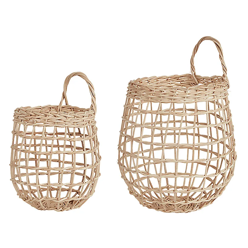 Retro Wall Hang Basket Small Flower Basket Kitchen Utensils Hang Basket Nordic Vine Woven Kitchen Ginger Garlic Storage Basket