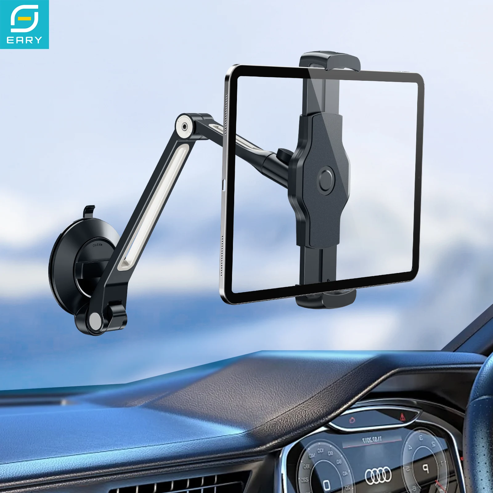 Eary Long Adjustable Arm Car Tablet Holder Phone Stand Suction Cup Mount Windshield Dashboard 360°Rotate for iPad Mini 4.7-12.9