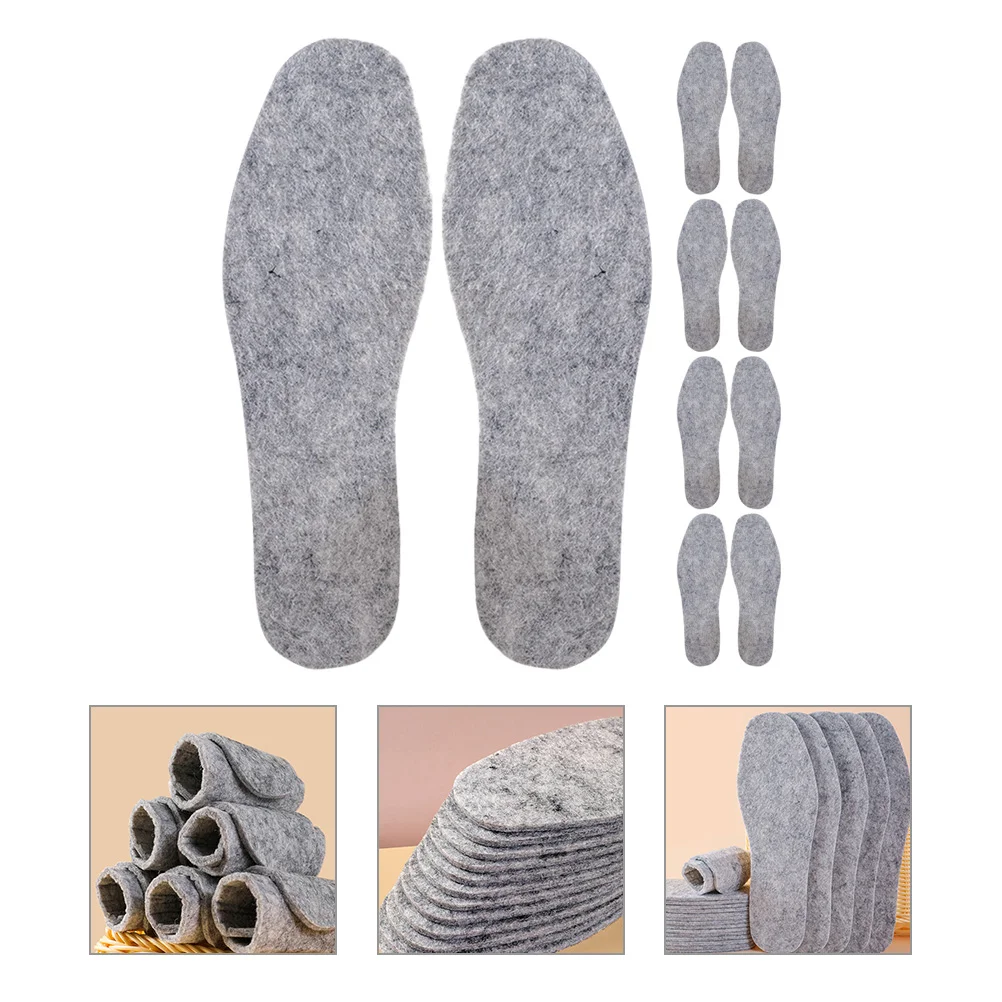 

5 Pairs 5mm Thick Wool Felt Insoles Boot Inserts Men Warm Reusable Sole Pads 41 45 Gray Size Comfortable Thicken