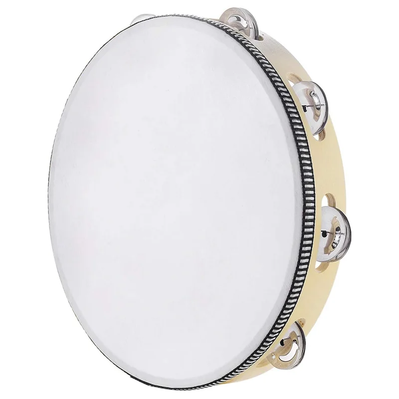 Tambourine for Adults 10 Inch Hand Held Drum Bell Metal Jingles Percussion Musical Educational Instrument