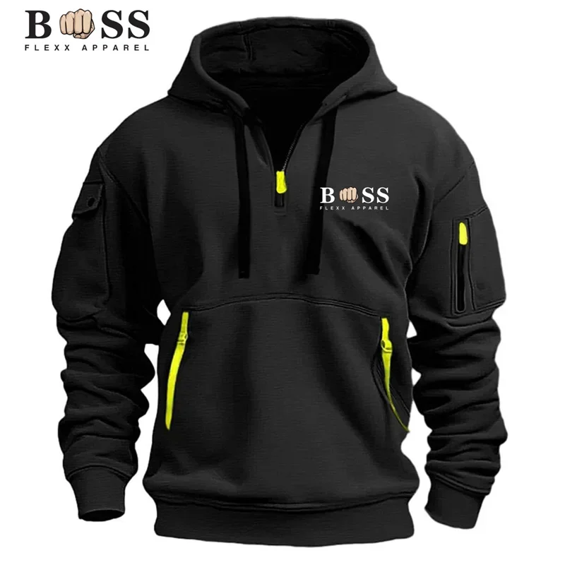 2024 men\'s new hooded sweatshirt, casual sports pullover, retro Harajuku long sleeved zipper, casual loose sweatshirt