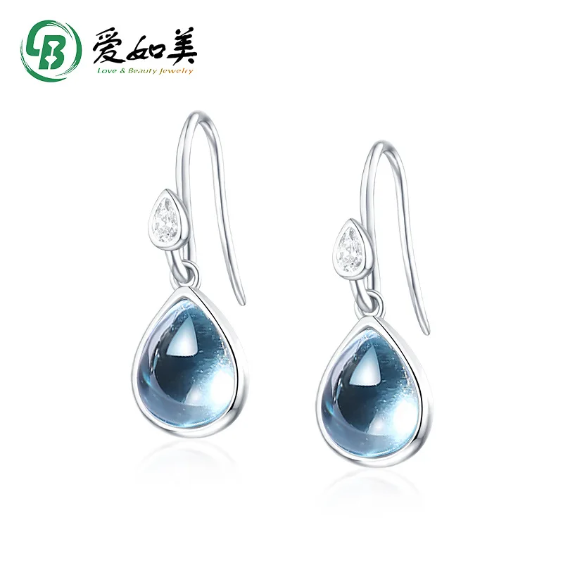 

18K Gold PT950 Platinum Silver Plated 7-layer Gold New Versatile Sky Blue Topaz Earrings Sweet Water Droplet Ear Hook