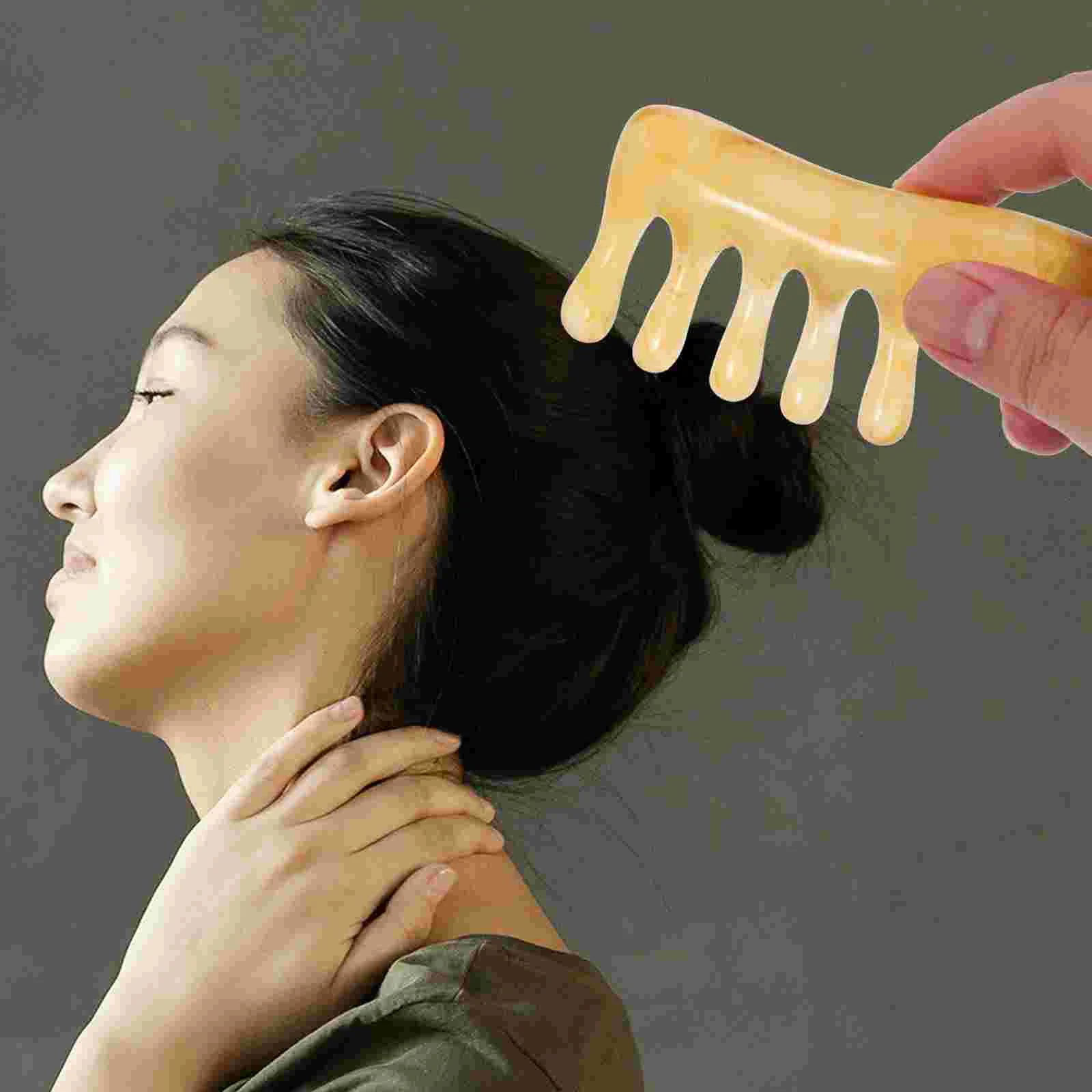 

2 Pcs Face Massager Combs Resin Acupoint Tool Jade Handheld 1000X500X160CM Gua Sha Khaki Head Messages Scalp Relax Man