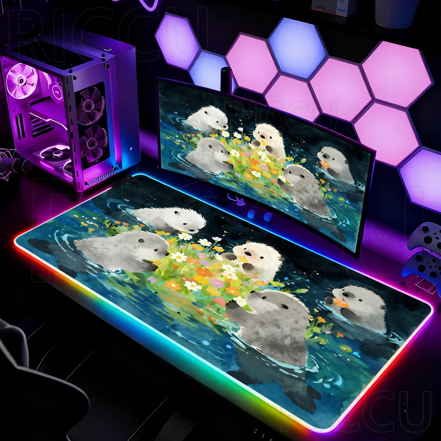 

RGB XXL Cute otter Mouse Pad PC Accessories Large Computer Office Game Table Mats Rubber Anti-slip Gaming Keyboard LED Desk Mat