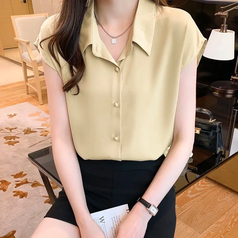 Fashion Lapel Solid Color Loose Korean Shirt Women\'s Clothing 2023 Spring New Oversized Casual Tops All-match Office Lady Blouse