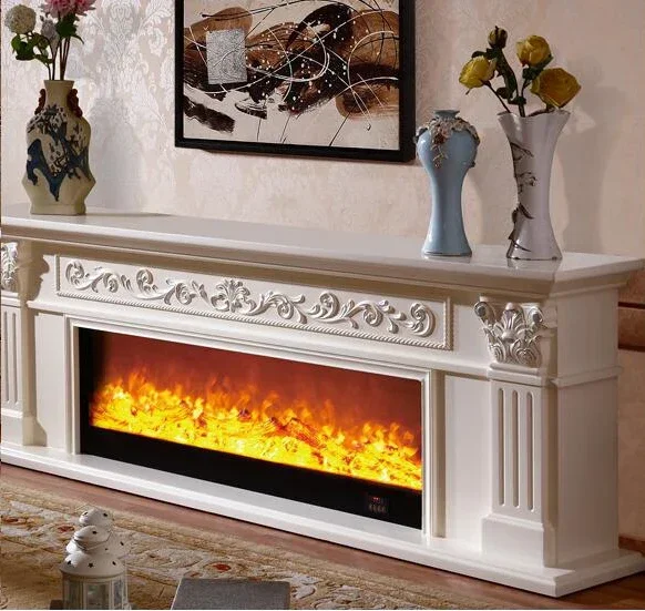 &Living Room Decorating Warming Fireplace TV Stand Wooden Mantel W200cm Electric Firebox Insert LED Optical Artificial Flame