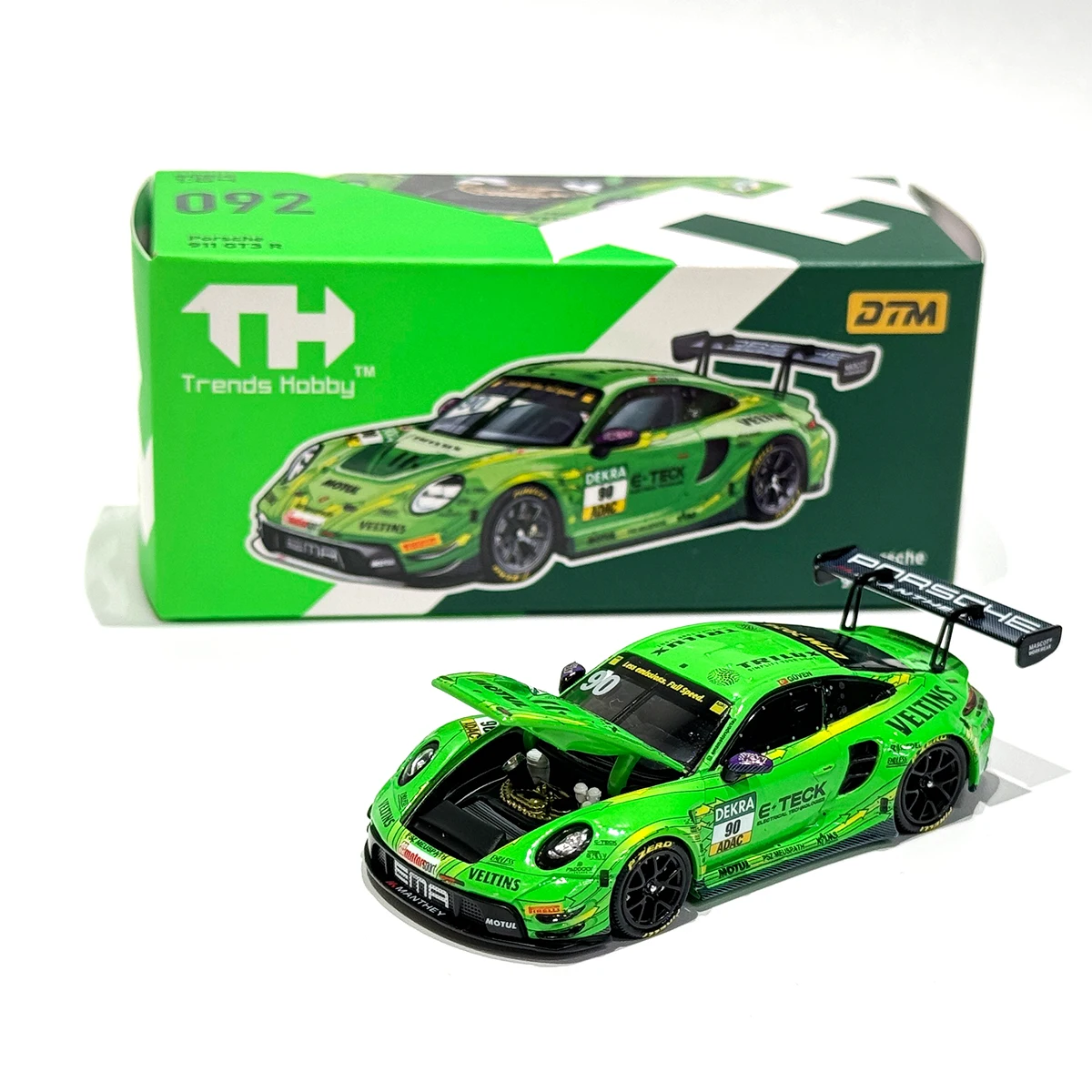 

TH в наличии 1:64 Porsche 911 GT3 R DTM 2024, открывающийся капюшон, литая под давлением диорама, модель автомобиля, игрушки, тренка, хобби