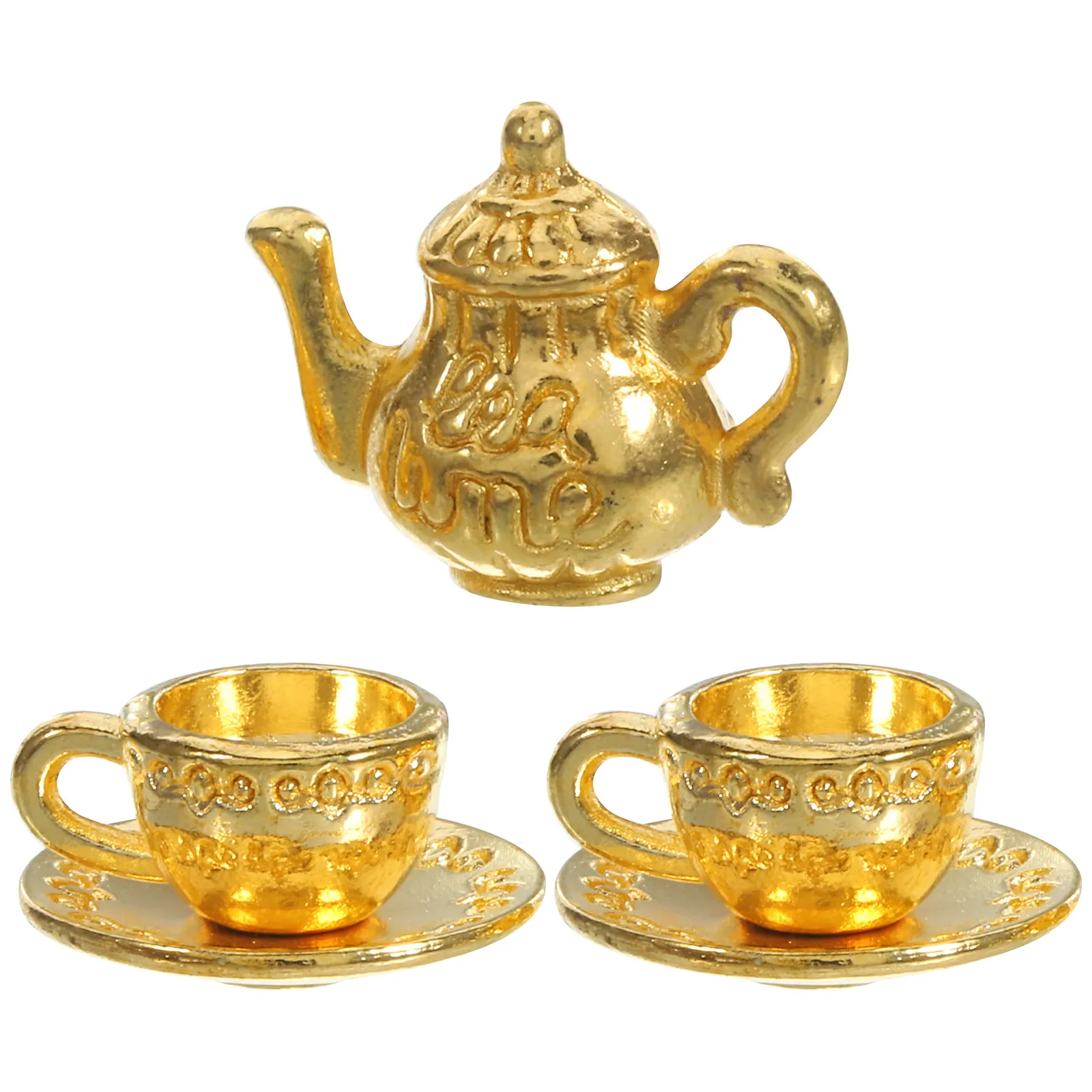 

1Set Miniature Metal Tea Pot Color Zinc Alloy Mini Tea Cup Decorative Kitchen Ornament Mini House Scene Prop