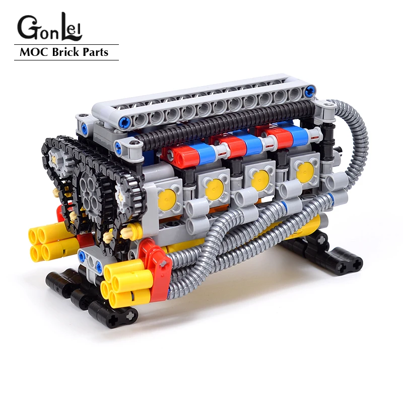 

High-TEch Super Horizontally Opposed V-8 Cylinder Engine Electric Model Technology Machinery Assembled MOC Building Block Toys