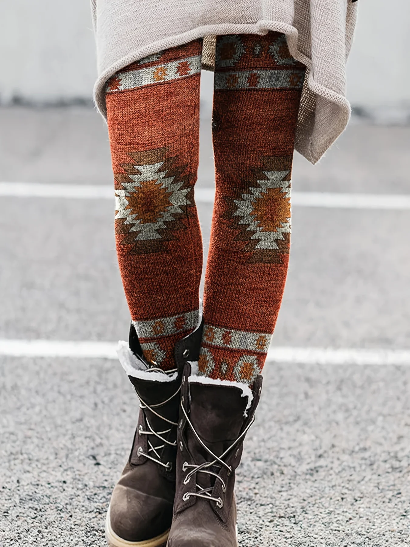 Women's Western-style printed leggings, ethnic-style casual tight-fitting leggings for women.