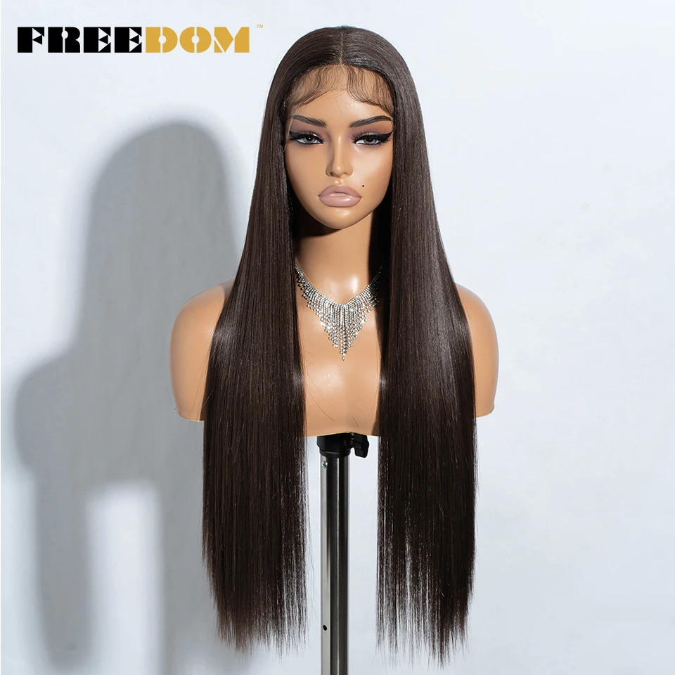 FREEDOM – lange, glatte, synthetische Perücken mit Spitze am Vorderteil für Damen, 30 Zoll, Ombré-Farbverlauf von Braun zu Blond, hitzebeständig, einfach anzuziehen, für den täglichen Gebrauch. – Detail 13