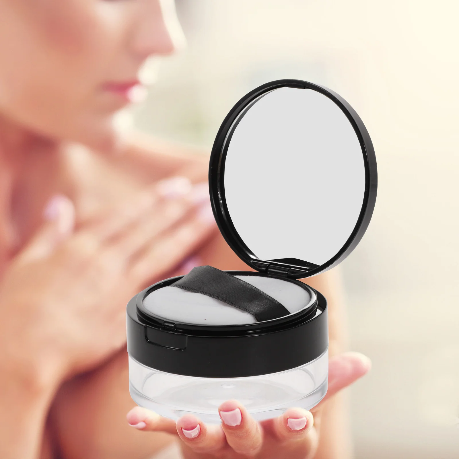 

Loose Powder Case Double Layer Mesh Leak-Proof Portable Empty Makeup Container With Mirror For Daily Use Puff Holder