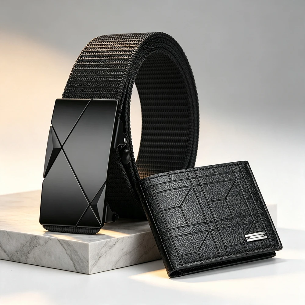 2pcs Fashion Men's Belt Wallet Set High Quality Men's Casual Shorts Belt Trendy Men's Clothing Accessories Wholesale