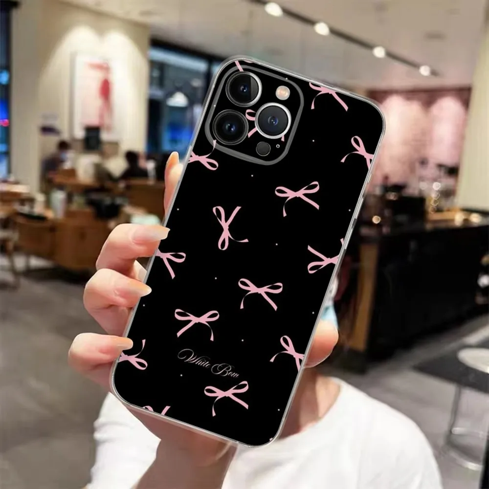 

Simple Pink Bow Transparent Phone Case For iPhone 15 14 13 12 11 Pro Xs Max Mini XR X 7 8 Plus Back Cover Clear Case