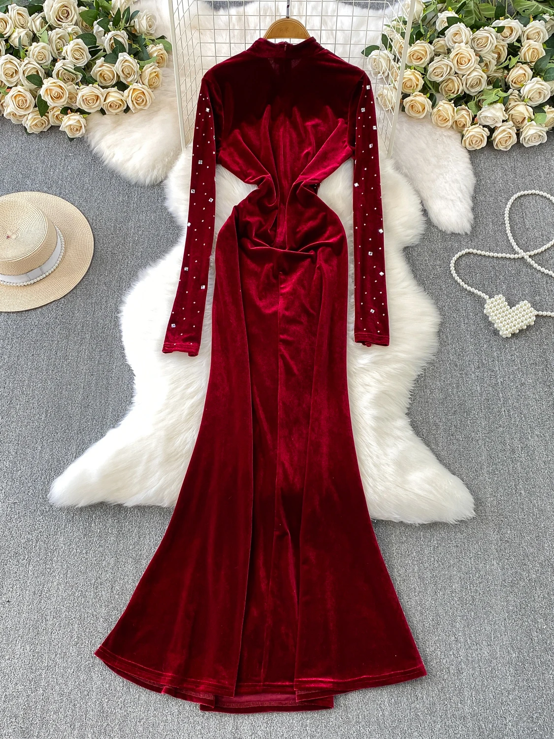 Ele diamant intégré velours rond Ne Dr femmes automne hiver taille haute Fi queue robe Sve Longevi Faionable