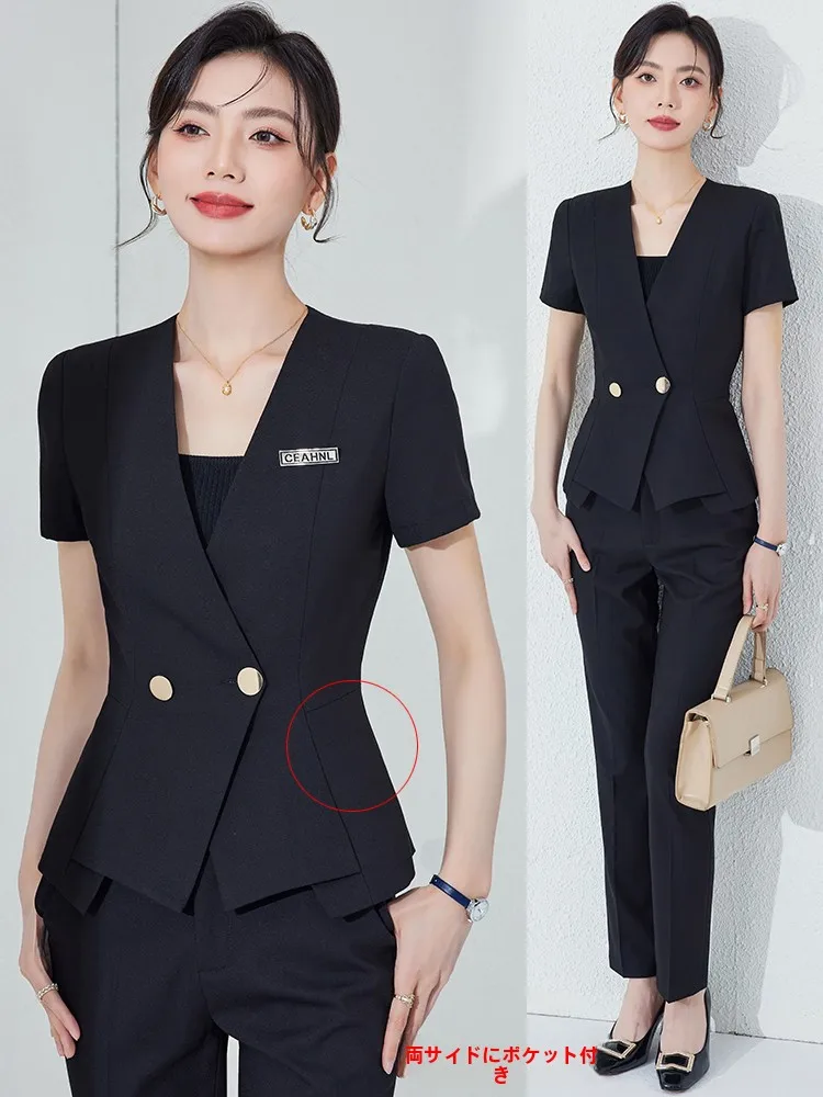 Cobalt Blue Short Sleeve Suit Set Women's Summer Thin High-end Professional Workwear Gold Store Counter Staff Jewelry Store U...