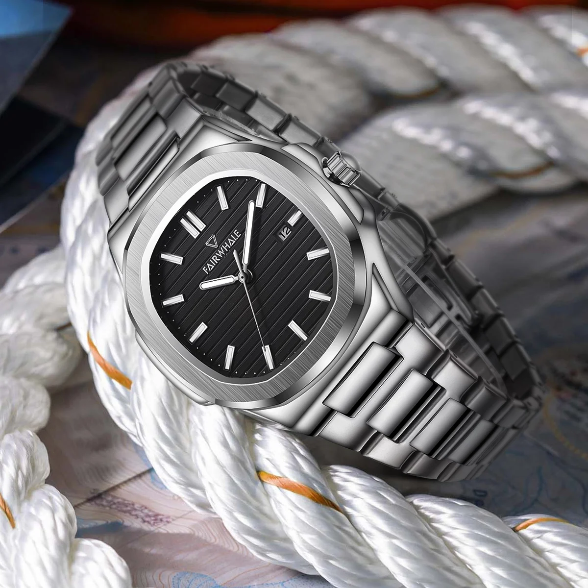Mark Fairwhale Top Brand Luxury Men Wristwatch Business Stainless Steel Waterproof Luminous Fashion Calendar Quartz Watch Male