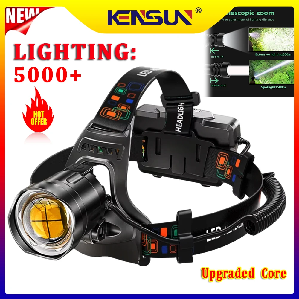 Starkes LED-Stirnlicht, tragbare, wiederaufladbare LED-Frontlampe, leistungsstarke, wasserdichte Stirnlampe für den Außenbereich, Camping