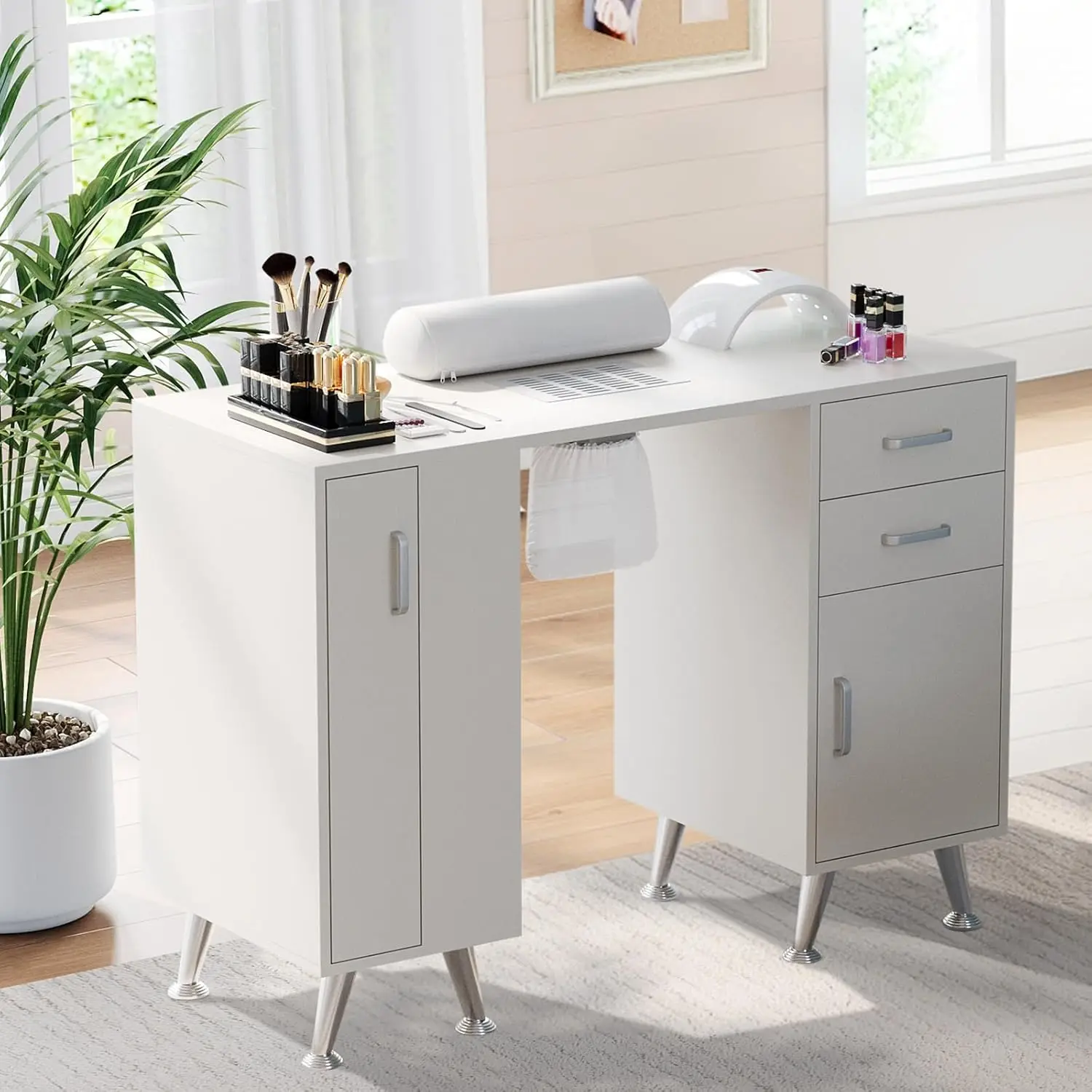 Manicure Table with Electric Dust Collector & Wrist Rest,Storage Cabinet, Nail Tech Desk Station for Beauty Salon & Home Spa