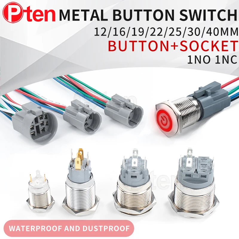 

12/16/19/22mm With Wire Push Button Switch Metal Waterproof Latching Momentary LED Light Car Engine Power Switch Blue HUSA