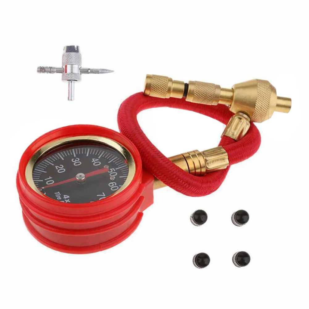 Tire Pressure Gauge Air Pressure Gauge With Long Hose And Copper Spiral Inflatable Nozzle 360° Rotation Joint Pointer Tire