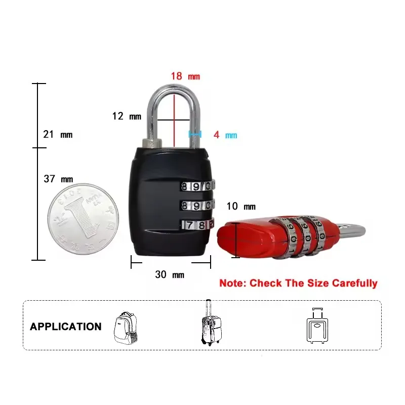 High Quality Mini Portable Suitcase Drawer Cabinet Door Lock With 3-Digital Password Code Zincy Alloy Padlock For Travel Gym