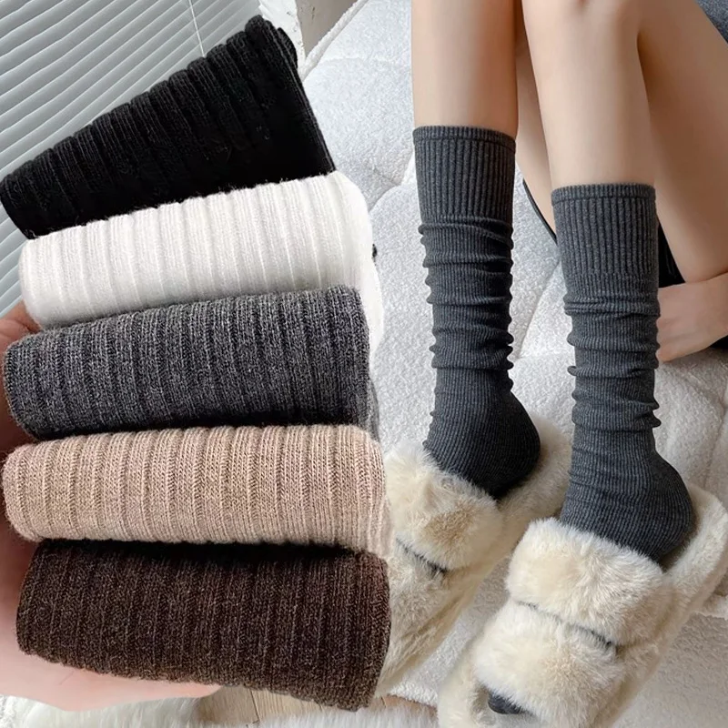 

Winter Soft Fluffy Knee-high Socks Cashmere Solid Knitted Long Socks Women Autumn Wool Stockings Casual Warm Thicken Girls Socks