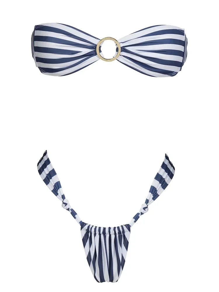 เซ็กซี่ Bandeau บิกินี่ผู้หญิงลายชุดว่ายน้ํา Thongs ชุดว่ายน้ํา Biquini Beachwear ชุดว่ายน้ําเซ็กซี่สองชิ้นแหวนชุดบิกินี่