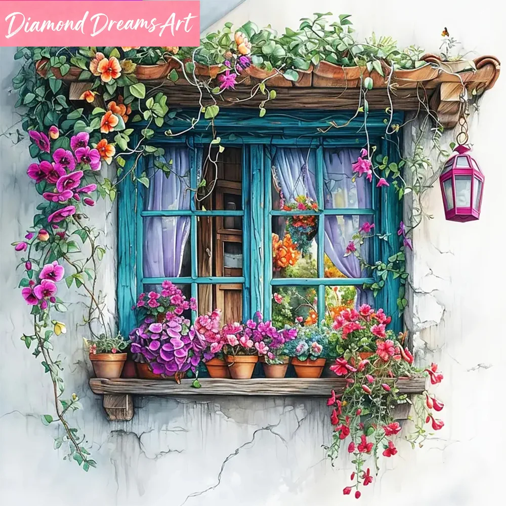 

DIY Diamond Mosaic Window Picture Rhinestones Embroidery Landscape Full Square Round Painting Flower Handmade Gift,frameless