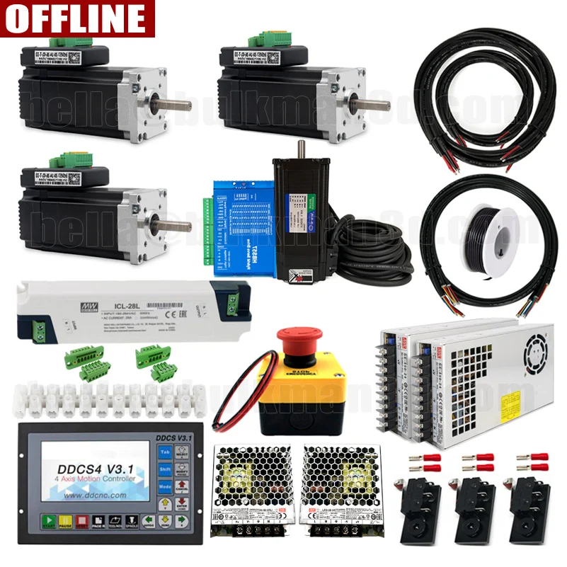 4-Axis DDCS4 V3.1 CNC Controller Kit with IHSV57 180W 3000rpm Servo Motors PSU Limit Switch for QueenBee pro OXMAN Offline CNC