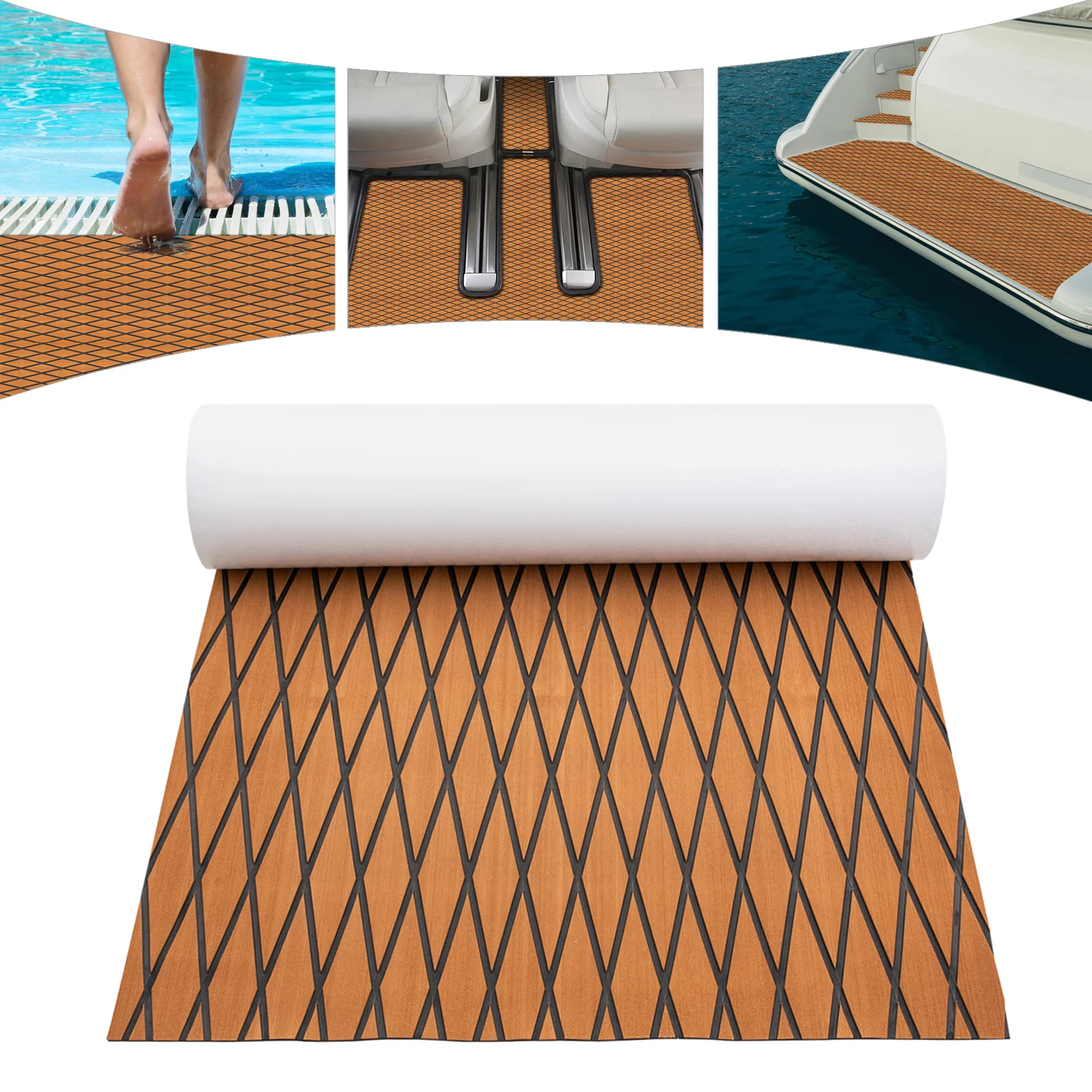 

239*89cm Brown& Black EVA Foam Decking Sheet Faux Teak Marine Mat Marine Carpet with 6mm Thickness Mat Grinding Surface