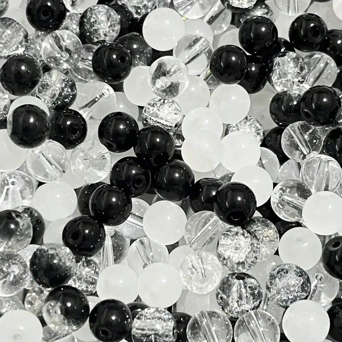 8mm 260/130pcs Frosted Acrylic Beads in Black, White, with AB Coating - Versatile Mix for DIY Bracelets, Necklaces, and Jewelry