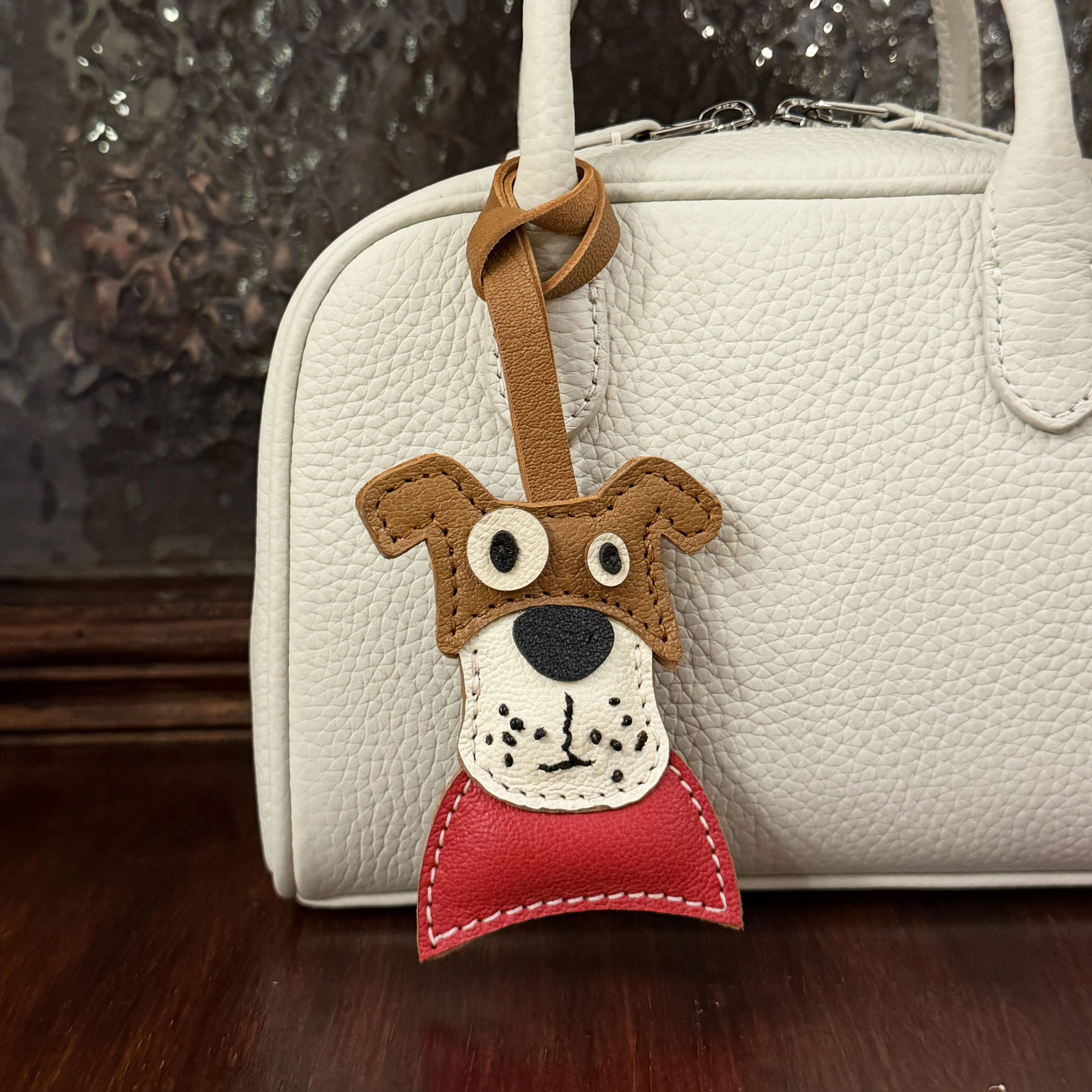 Genuine Leather Border Collie Dog Kawaii Bag Charm Backbag Handbag Car Keychain Birthday Valentine's Gift Bag Pendant