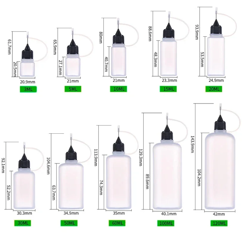 5PCS 3ml-120ml Plastic Squeezable Needle Bottles Eye Liquid Dropper Sample Drop Can Be Glue Ink Applicator Refillable Containers