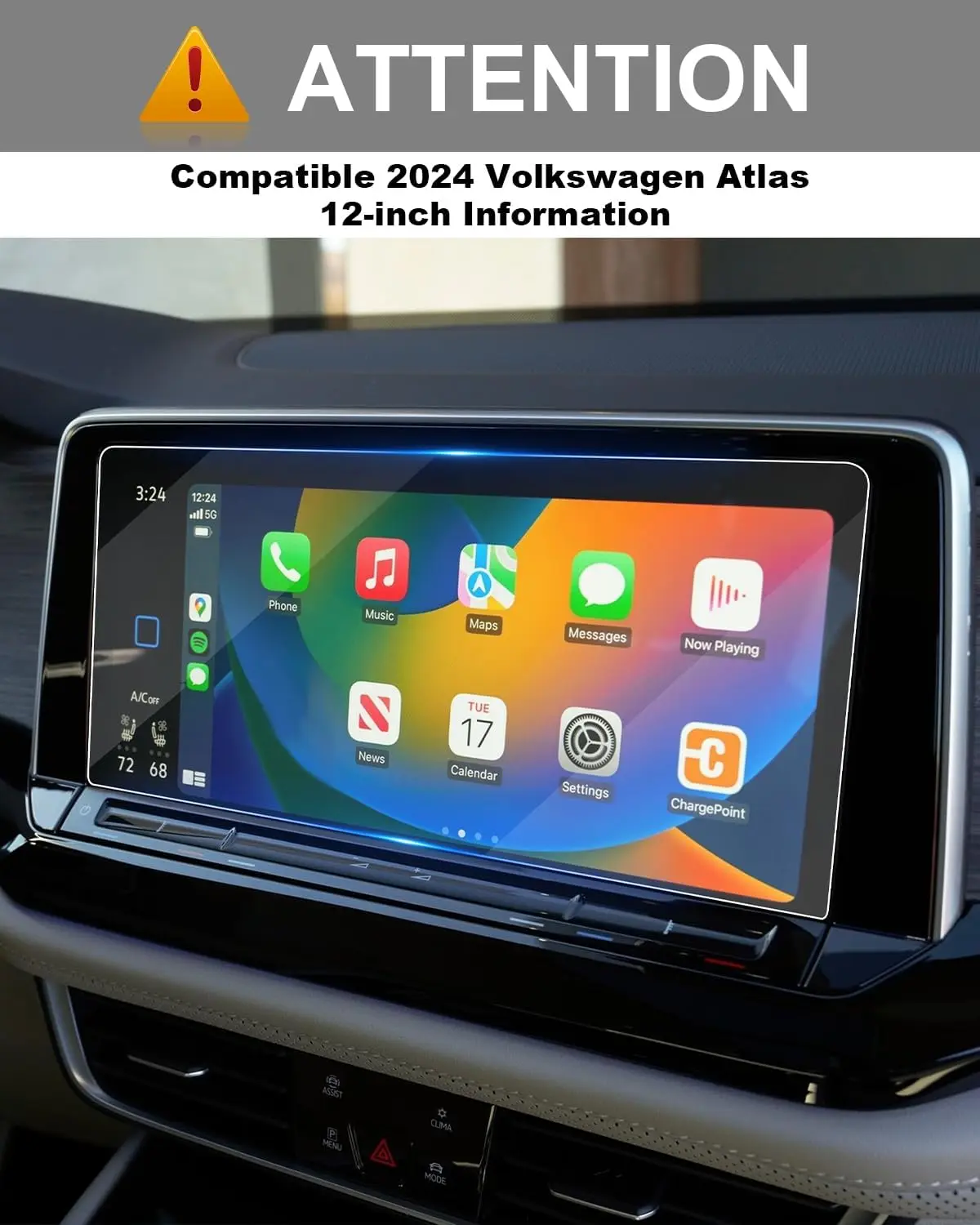 For Volkswagen Atlas 2024 Screen Protector Glass 2024 VW Atlas Screen Protector for 2024 VW Atlas 12 Inch Infotainment Screen