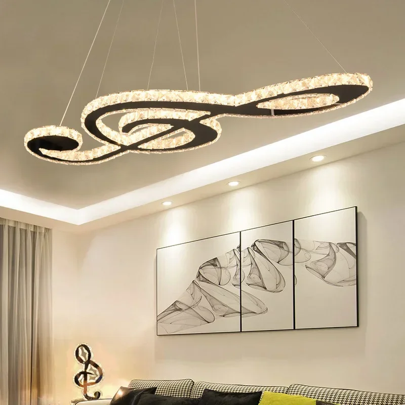 LED restaurant chandelier, crystal postmodern art music note chandelier Nordic industrial wind