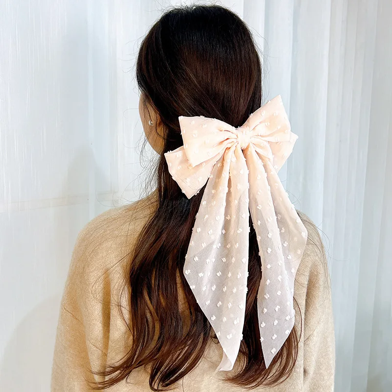 

Fashion Chiffon Bow Hair Clip Elegant Women Solid Spring Clip Hair Pin Retro Bow Hairpins Simple Headband Girls Hair Accessories