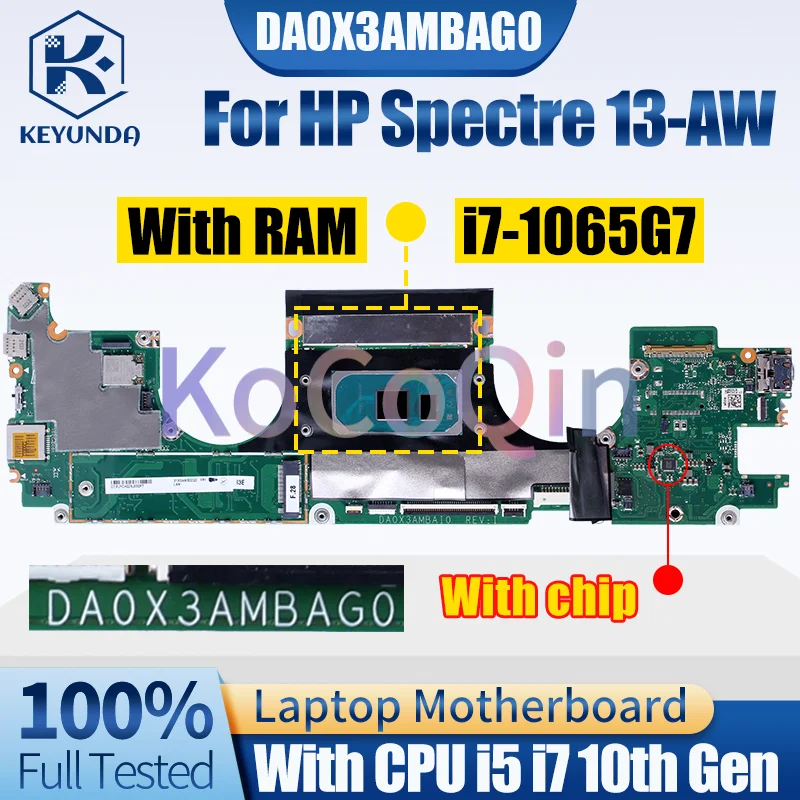 DA0X3AMBAG0 For HP Spectre 13-AW Notebook Mainboard i5-1035G4 i7-1065G7 With RAM M03271-601 L71985-601 Laptop Motherboard Tested