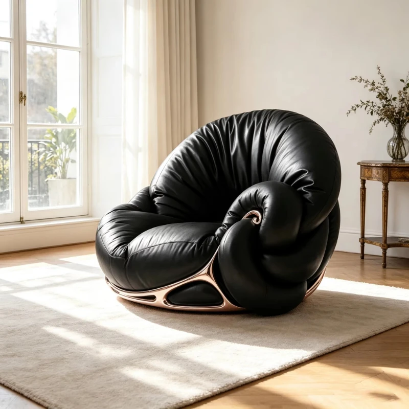 Art shell design modern style lounge chair black leather interior fiberglass frame luxury single sofa living room