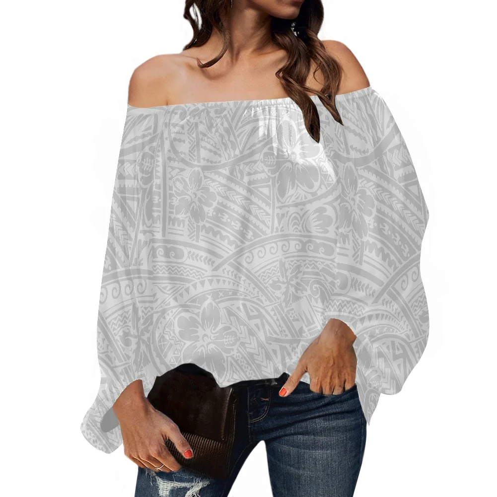 New White Sunday One Shoulder Tiered Women Tops Ladies Anti-wrinkle Design Polynesian Elegant Ladies Tops Shirt